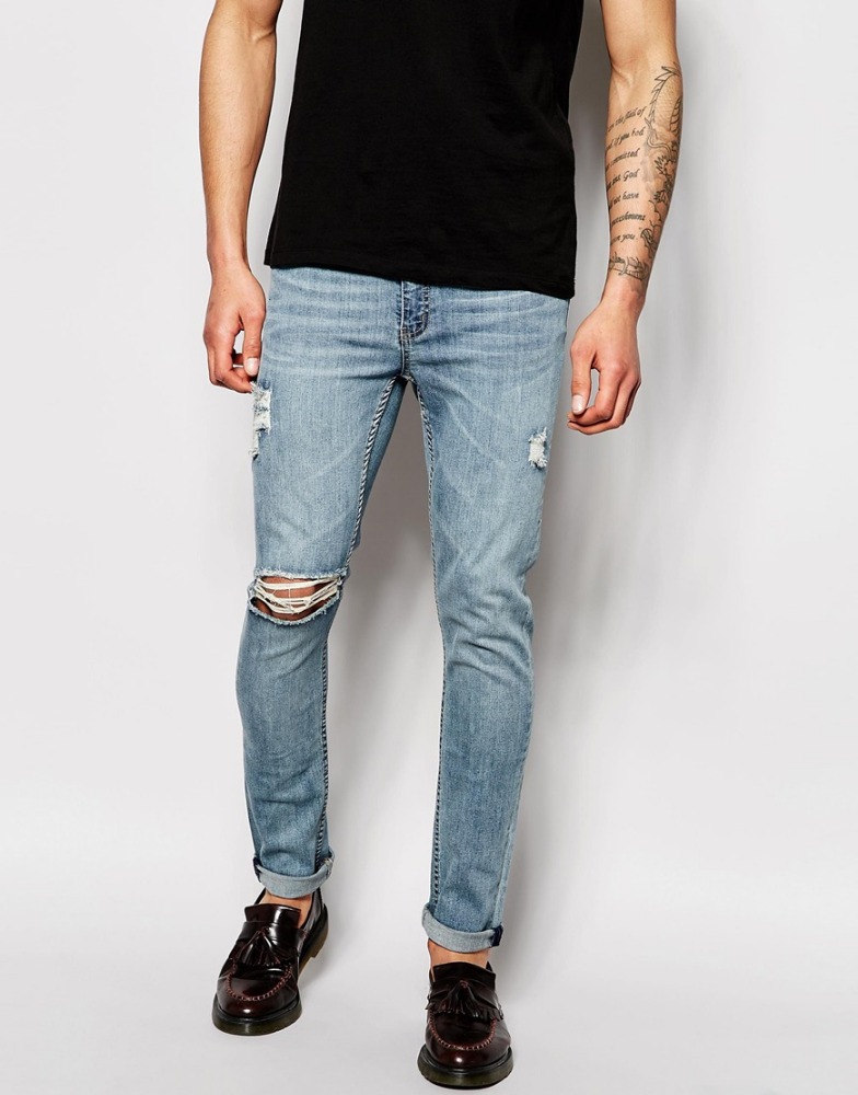 super skinny fit distressed denim man jeans pant