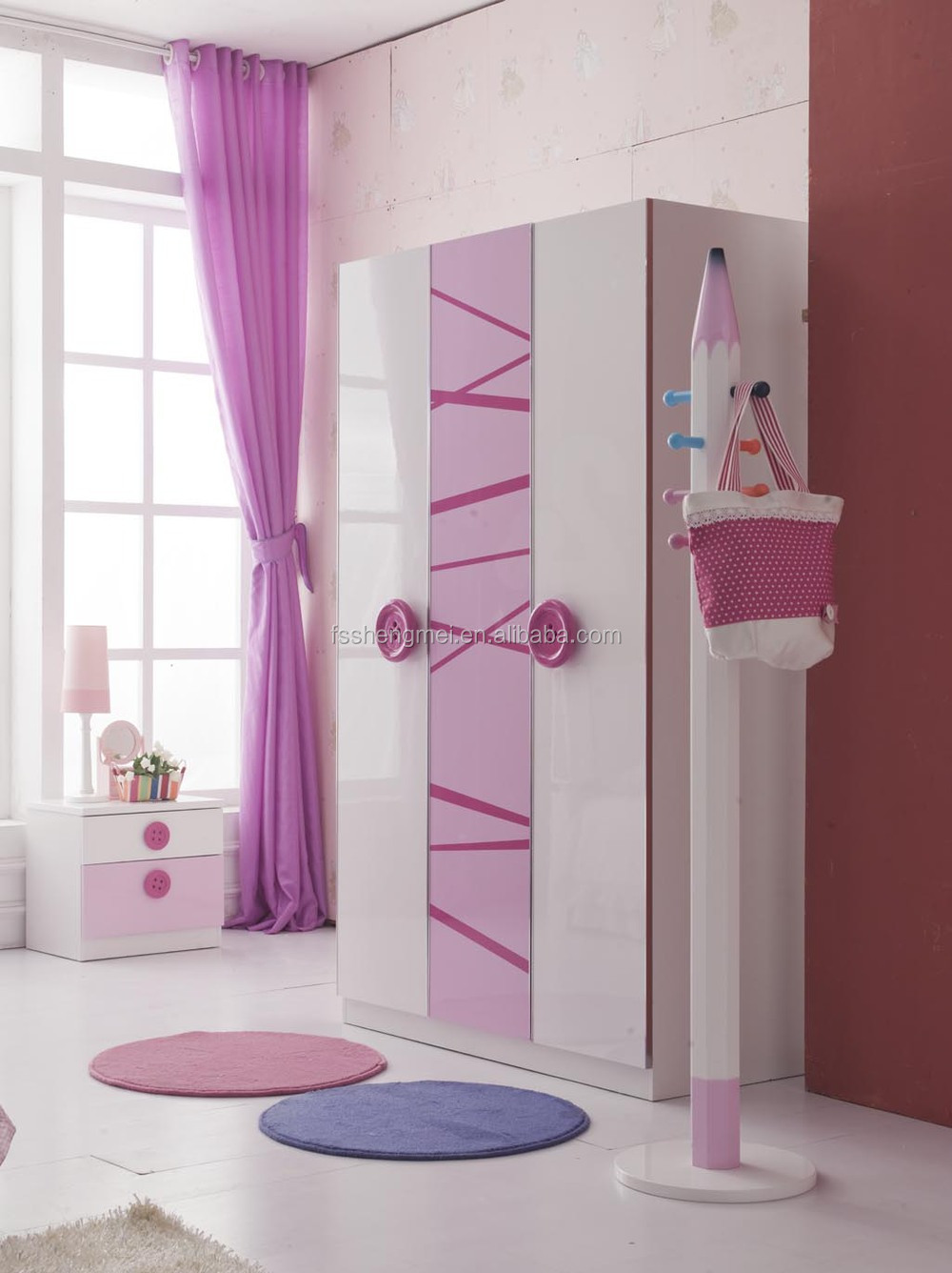 Mooie meisjes kinderen slaapkamer meubilair sets enkel bed 3 deurs ...