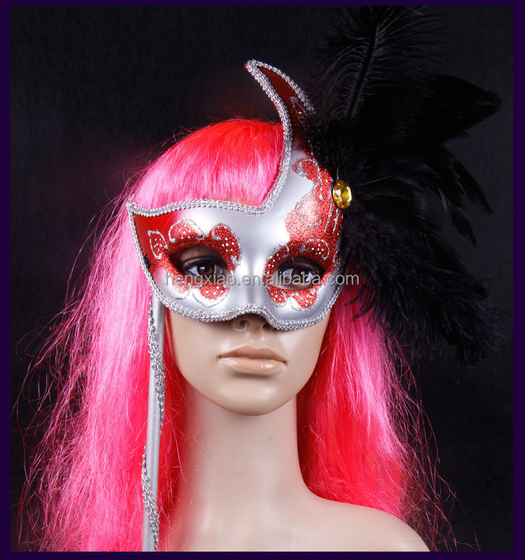 カスタムファッションレースマスカレードマスクを描いた羽パーティスティックオン仕入れ・メーカー・工場