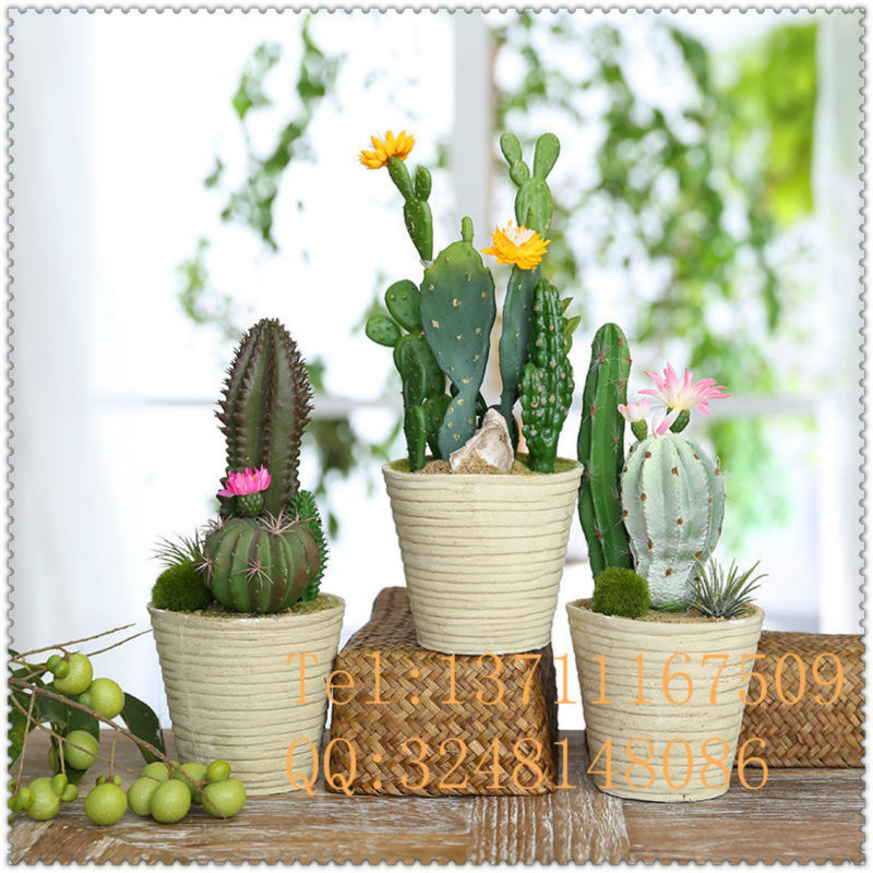 Plastic Artificial Potted Plants With Mini Yellow Flowers Green