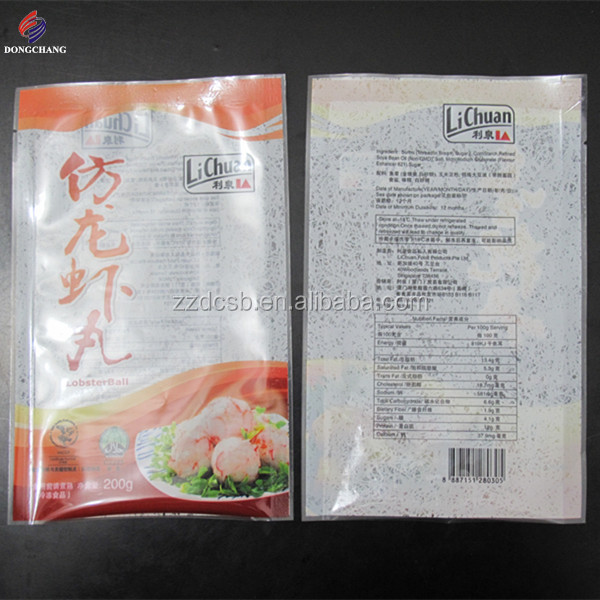 Custom printed OPP PE laminated plastic frozen food packaging bag for fish ball and fish cake packaging