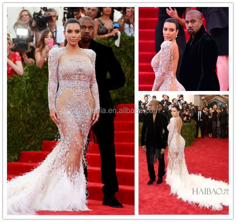 Latest Met Gala Red Carpet Celebrity Gowns Sexy Sheer Long Sleeve With ...
