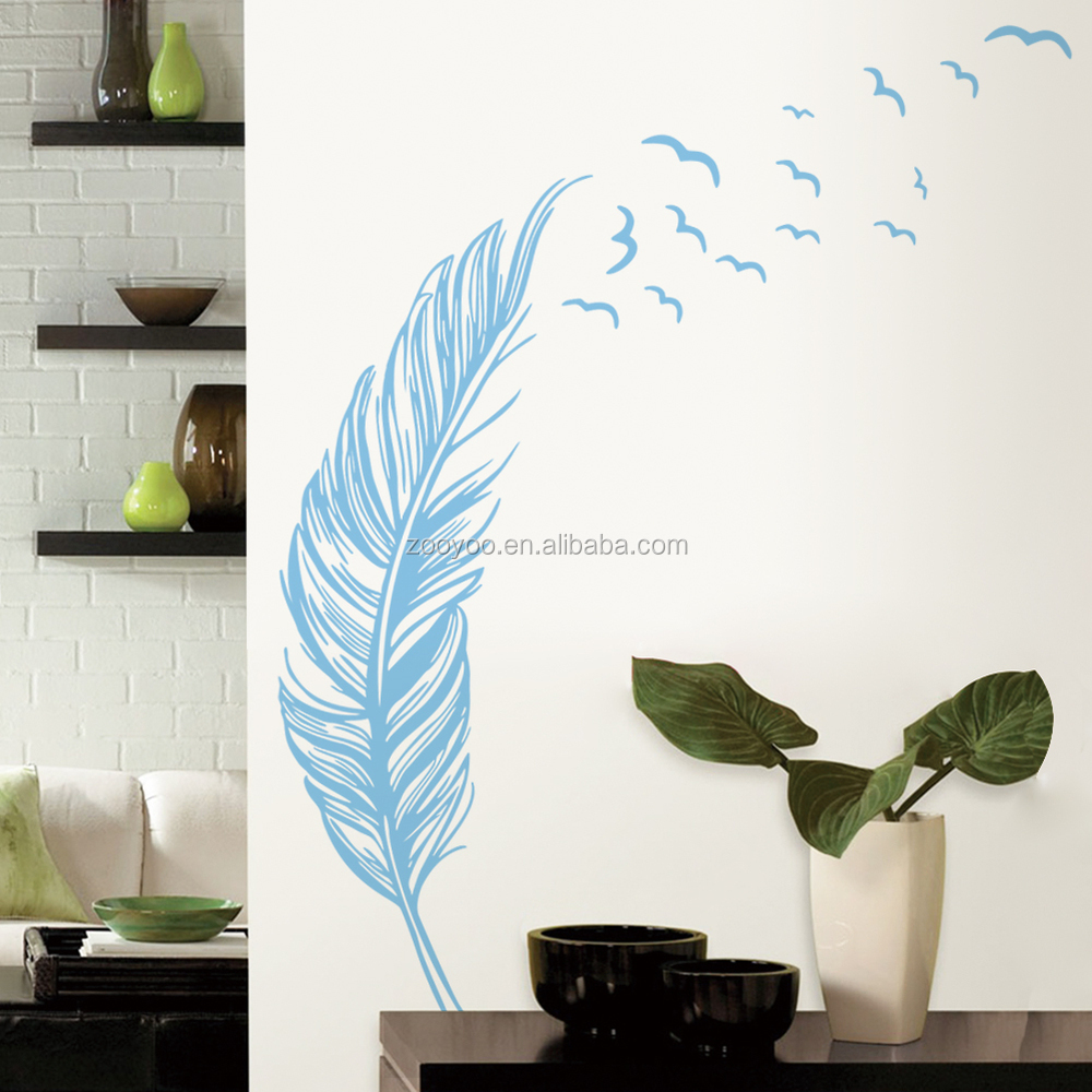 Kleurrijke veer zooyoo verwijderbare vinyl sticker huisdecoratie ...