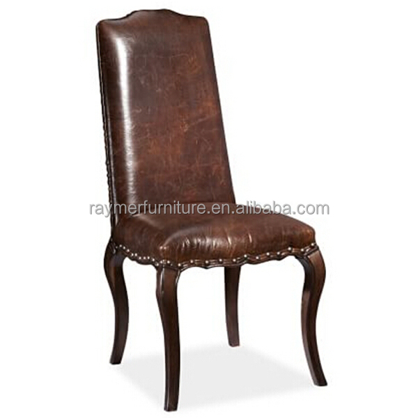 Antique Dark Brown Leather Upholstered Restaurant Dining Chair