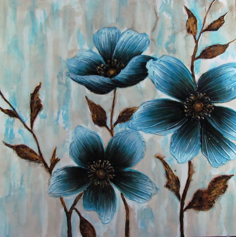 キャンバス装飾的なハンドメイド2014年青い花の油絵問屋・仕入れ・卸・卸売り