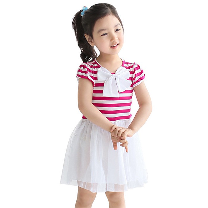 2016新しいちょう結びストライプ女の子frocksデザインメッシュ子供ドレス仕入れ・メーカー・工場