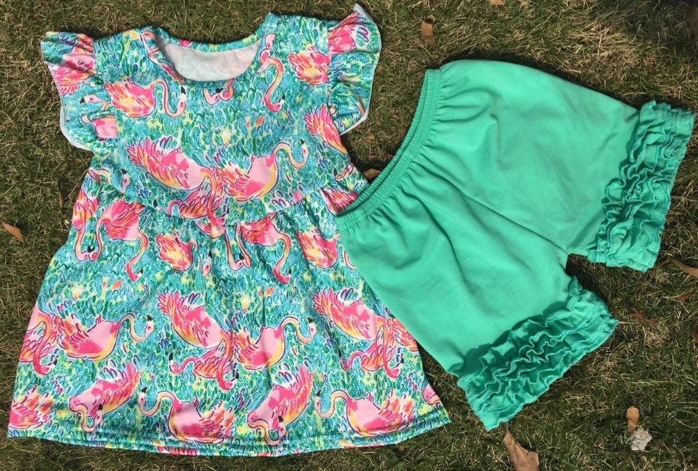 2016素敵なキツネ綿印刷赤ちゃんの女の子服セット卸売女の子の夏の服フリルショートパンツ仕入れ・メーカー・工場