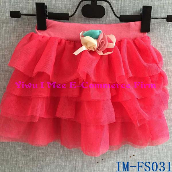 最高品質のベビーの女の子ホットピンクチュールフリル花が付いているim-fs031短いスカート仕入れ・メーカー・工場