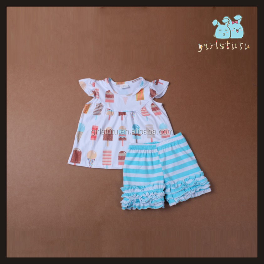 2016ブティック女の子扮卸売2ピース子供コットン服フラッタースリーブトップとフリルショーツ仕入れ・メーカー・工場