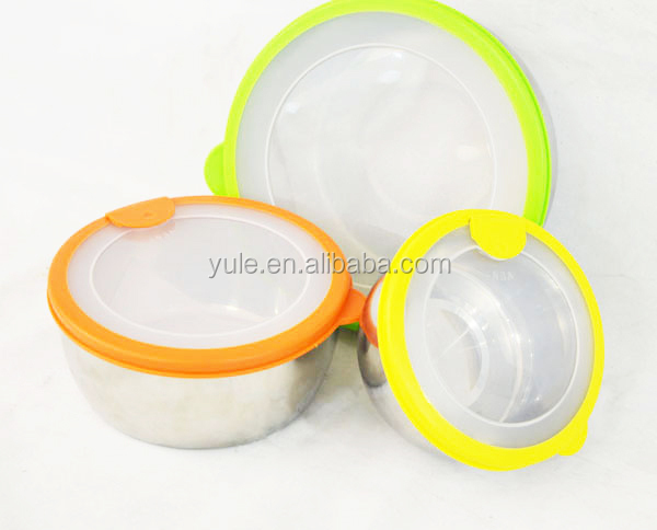 中国3個セット高品質の食品等級のステンレス鋼プラス丸い蓋付きの深皿蓋付きの深皿ppのプラスチック製の食品仕入れ・メーカー・工場