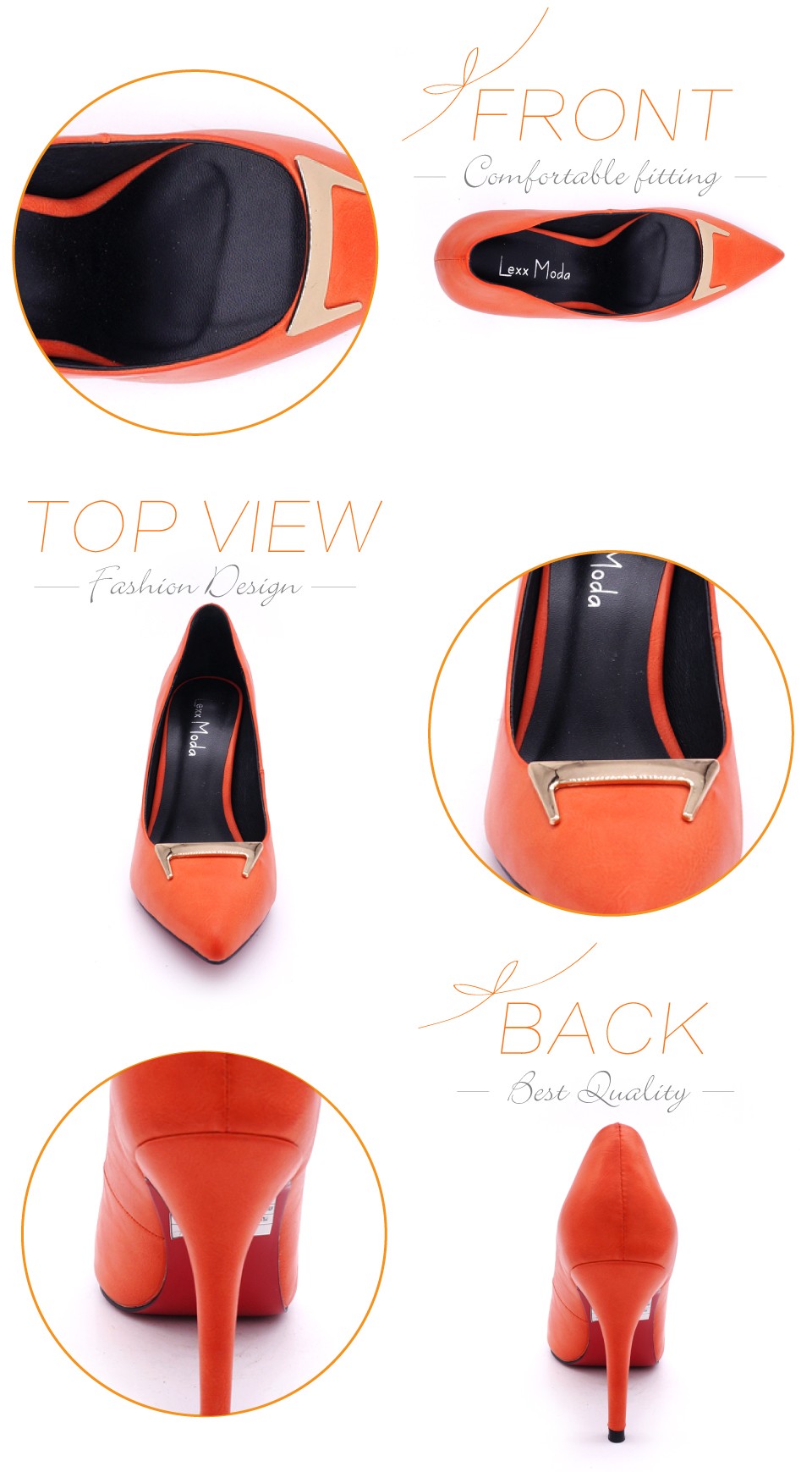 2016 エレガント な オレンジ メタル バックル赤底の女性高ヒール靴用レディ仕入れ・メーカー・工場