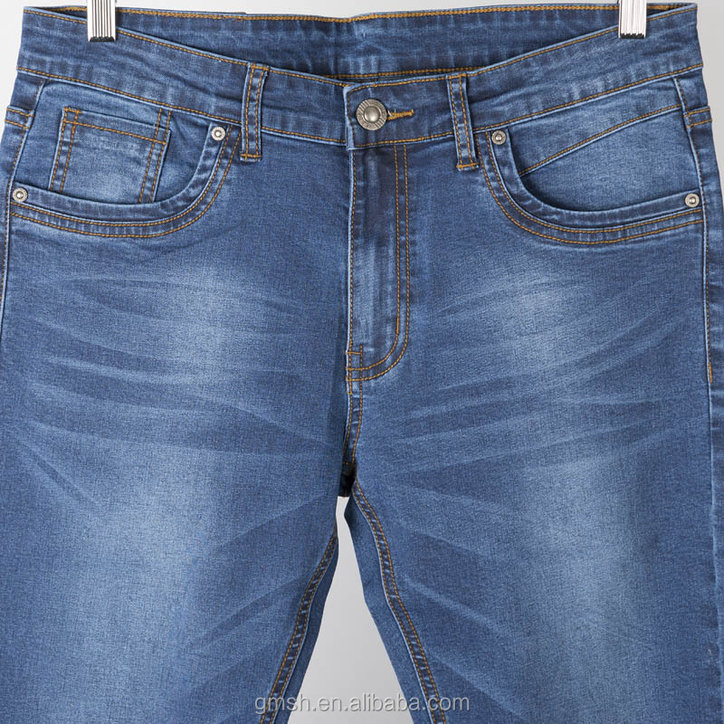 ファッションジーンズ青い色で伸縮性のあるライクラ/スーパースリム男性用ジーンズ/メンズクラシックな5ポケット石ウォッシュジーンズ仕入れ・メーカー・工場