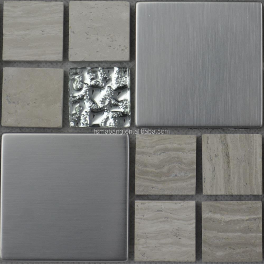 Mby5009 formato misto mosaico in legno con mosaico in acciaio inox ...