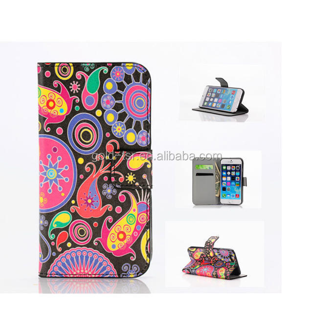 磁気フリップケースiphone用6,pc+pu財布スタンドiphone用レザーケース6花のケース問屋・仕入れ・卸・卸売り