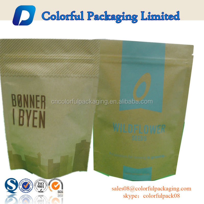 Promotional stand up Kraft paper coffee/tea bag , zip tea bag