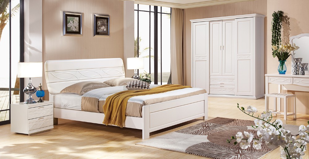 シンプルな木製の寝室の家具白ダブルベッドデザイン3103仕入れ・メーカー・工場