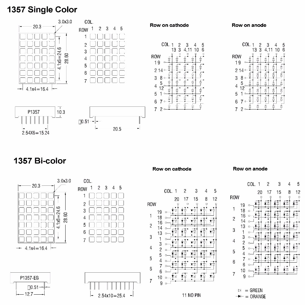 square dot 6x6mm panel led array display 5*7