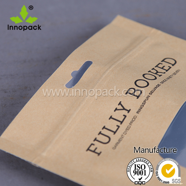 茶色のジップロッククリアウィンドウ付きクラフト紙袋を使用してハンドルにロゴプリント仕入れ・メーカー・工場