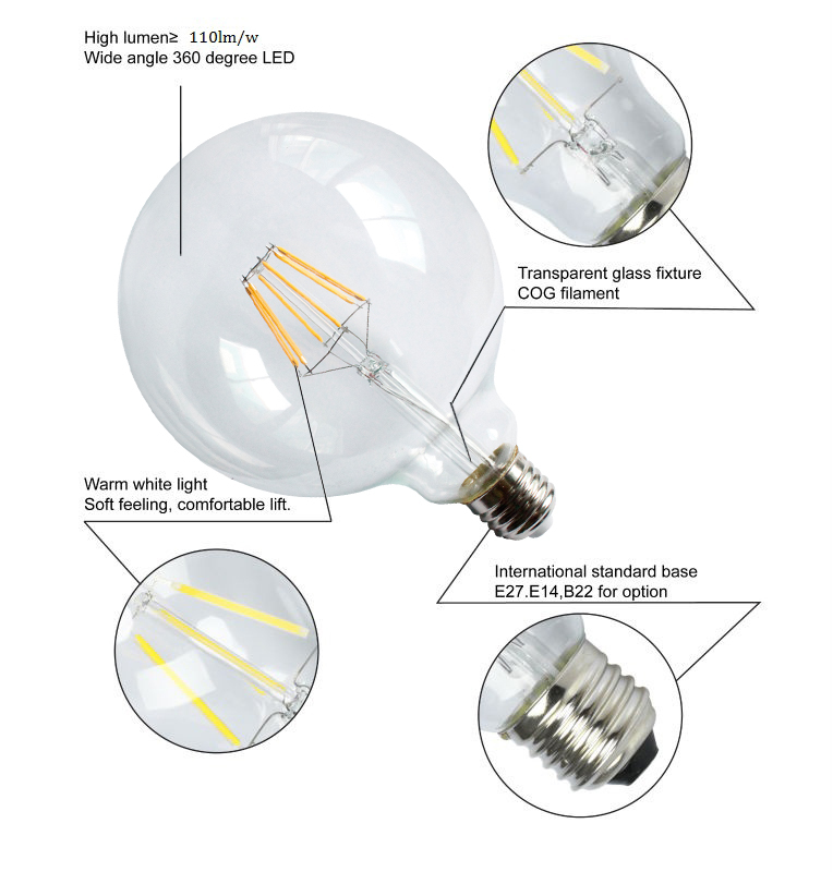 Milky White G125 G95 G80 Globe Shape Led Bulb E27 4w 6w 8w Bulb Lights