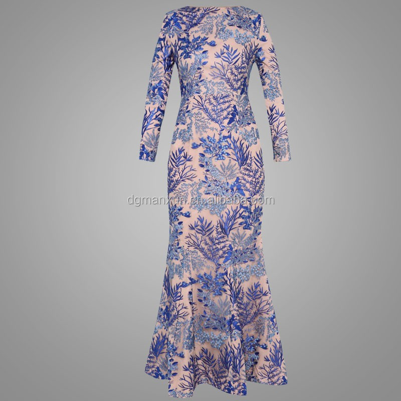 royal blue lace mermaid fashion muslim dress