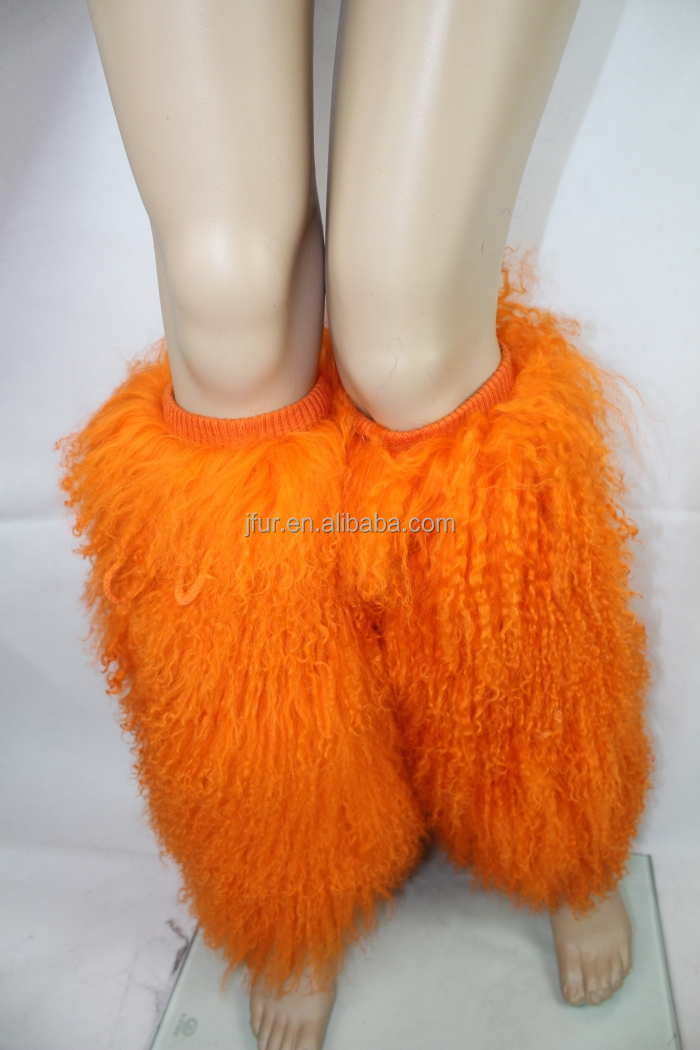 モンゴルの羊の毛皮美しいオレンジ色足ウォーマー動物の毛皮の袖高靴下膝毛皮のブーツ仕入れ・メーカー・工場