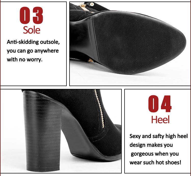 高品質中国卸売無料サンプルブロック高ヒール黒スエードアンクルブーツ女性サイドジッパー2016仕入れ・メーカー・工場