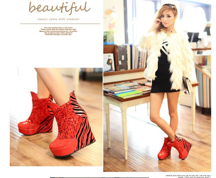 New Height Increasing Inside Warm High Heel Boots Sexy Zebra-stripe