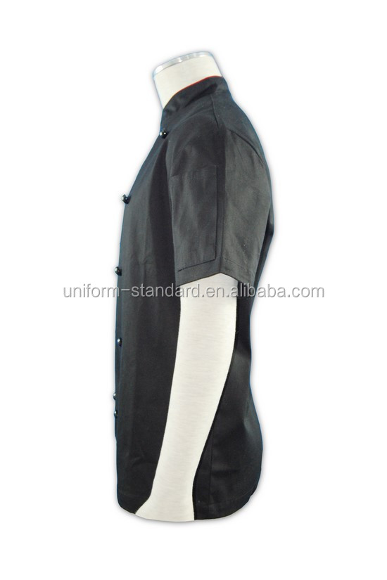 基本的なフィットシェフコートのプラスチックボタン100％プレミアム黒シェフ安い男性のコットンツイルジャケット仕入れ・メーカー・工場