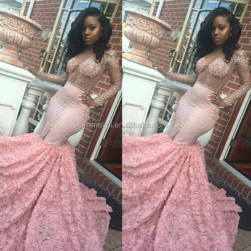5 Luxury and Sexy Mermaid Evening Dresses 2017 Illusion Beaded Rose Floral Lace Pageant Dress Tulle Chapel Train Keyhole Back Party Prom Gowns.jpg