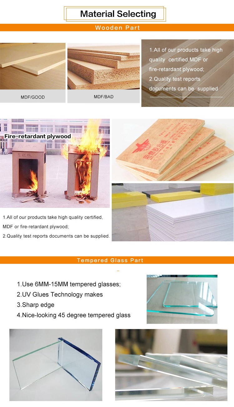display showcase material selecting