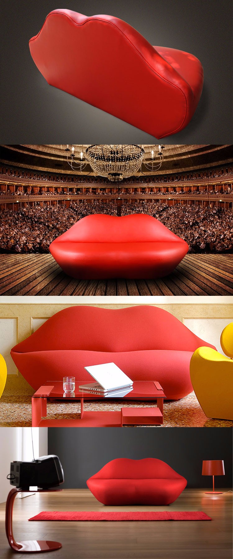 Designer Salon Furniture Leather Red Lip Shaped Red Bocca Sofa