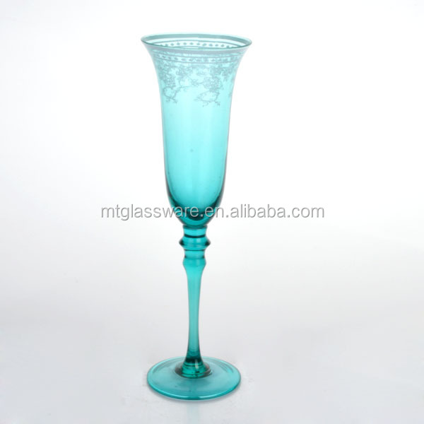 Set of 6 Colored Tulip Champagne Glass with Decor