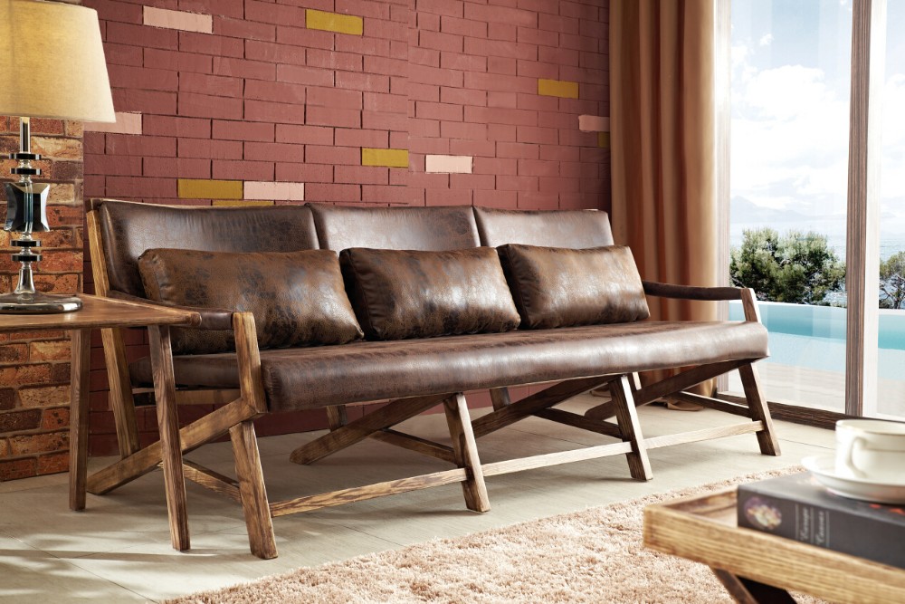 Ash Frame Vintage Leather Sofa Sets,Living Room Sofa Sets,Antique Sofa