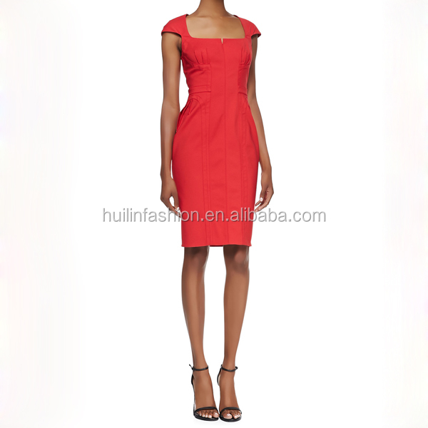 バックボタンを縫い2014年midi卸売オフィスユニフォーム新しいファッションの女性のドレス問屋・仕入れ・卸・卸売り