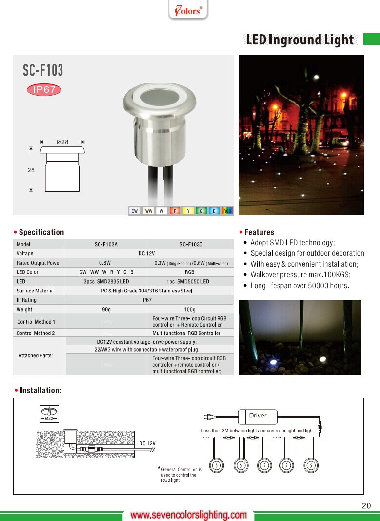 Tuv認定2015ホットip6712ボルト正方形のled地下ライト( sc- f105a)問屋・仕入れ・卸・卸売り