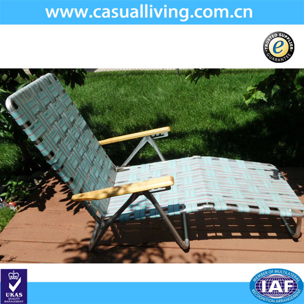 Vintage Aluminum Folding Webbed Chaise Lounger Lawn Chair Patio