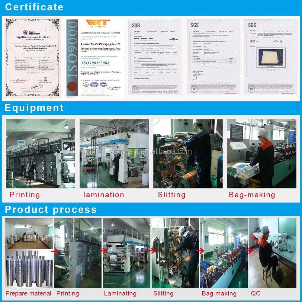 FDA approval flat /square bottom plastic foil bags