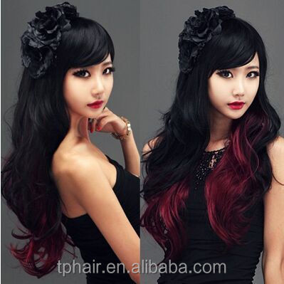ファッション女性black+redコスプレパーティーかつら長い女性のフルウィッグカーリー波状毛 問屋・仕入れ・卸・卸売り