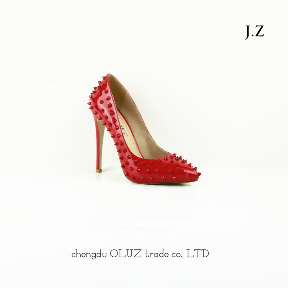 赤op23laetherリベットパンプスハイヒールの服靴デザイナー卸売靴仕入れ・メーカー・工場