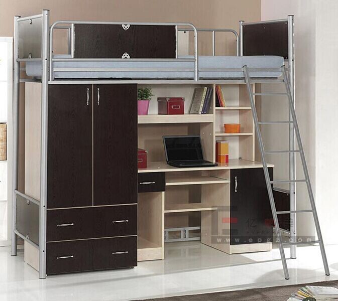 Factory Price Student Dormitory Bunk Bed With Desk And Wardrobe