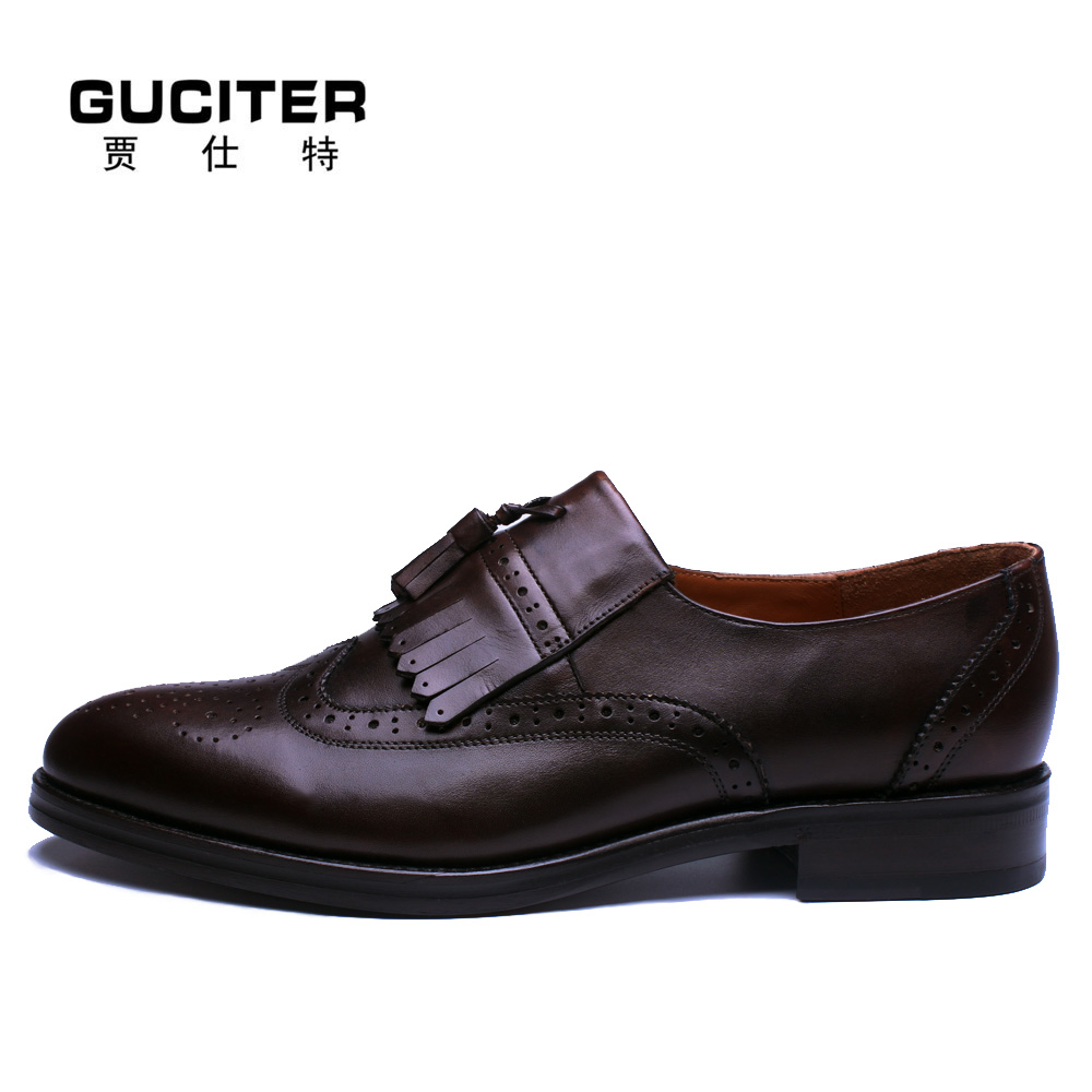 Hand-made calfskin leather men dress shoes manually change color