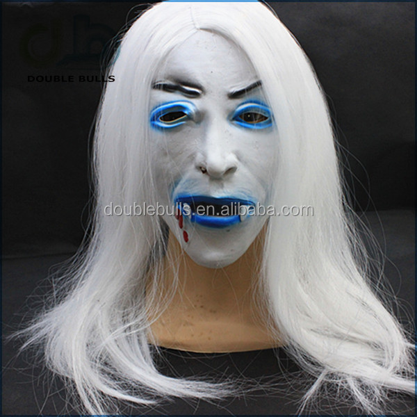 weiß lange haare Gespenst gesicht latex weiches maske halloween partei prop <b>...</b> - White-Long-Hair-Ghost-Face-latex-soft