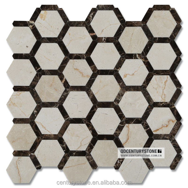 Crema de color beige de mármol azulejo hexágono mosaico de azulejos