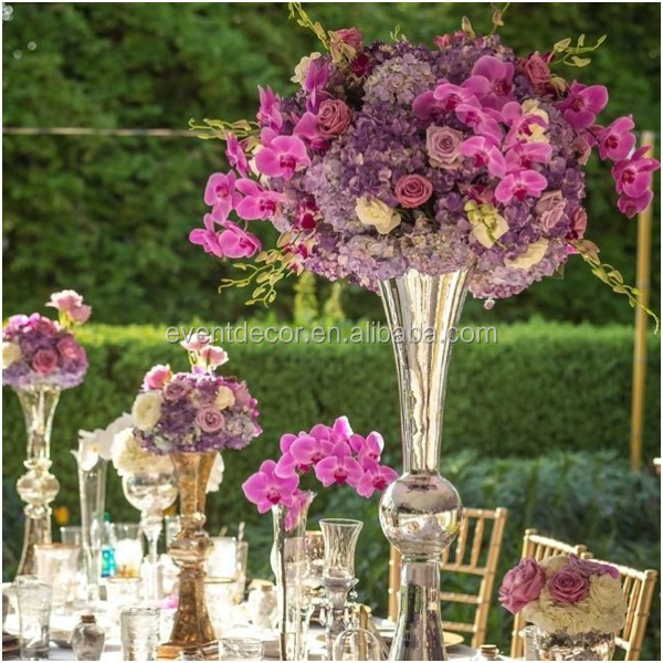 Silver Vase And Flower Centerpiece Glass Trumpet Vase For