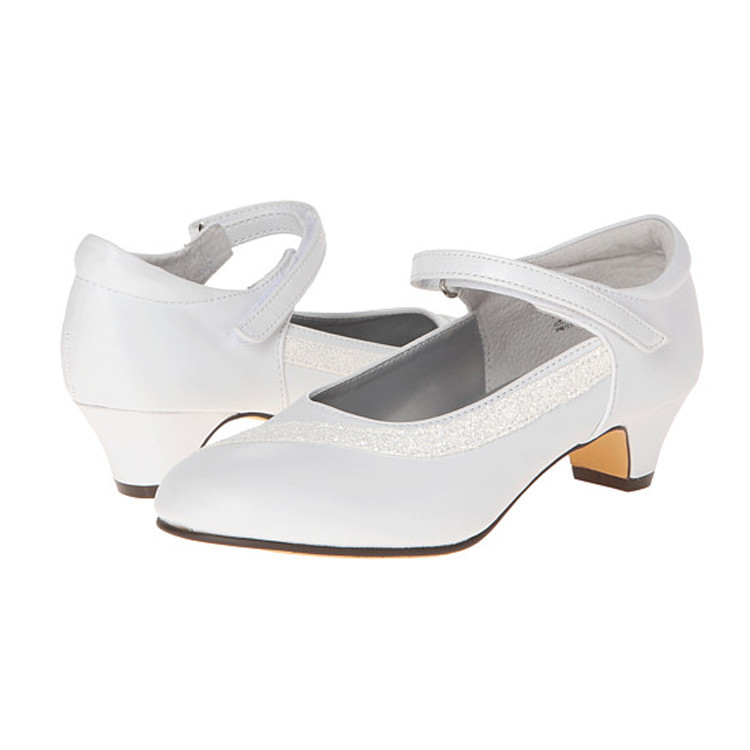 white color satin kid heel shoe