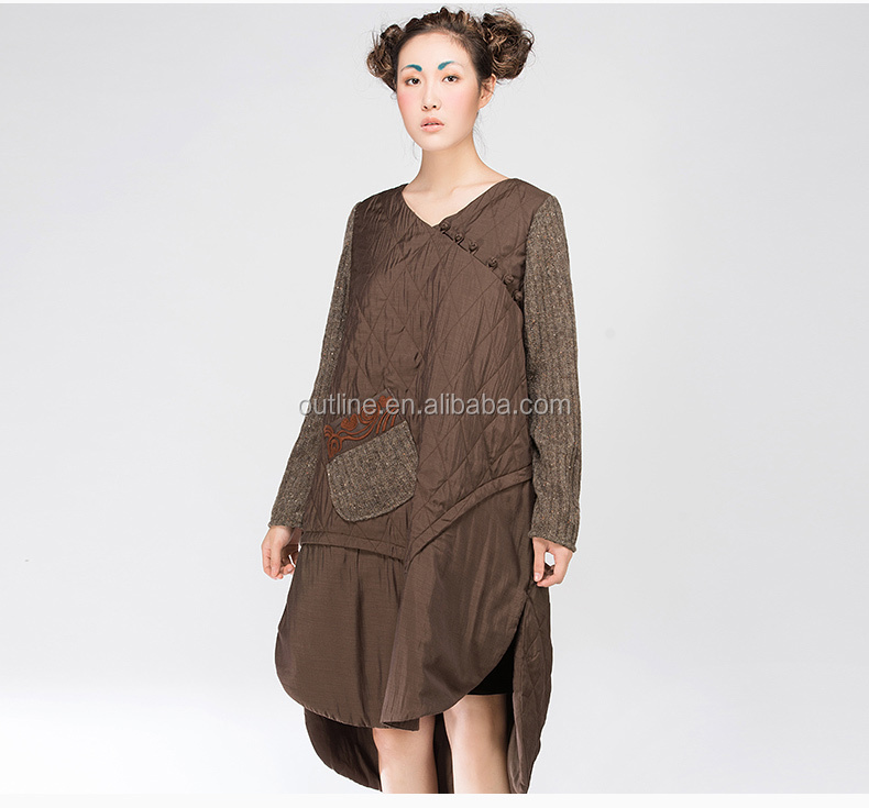 小さい順序の女性のファッション長いカシミヤのドレス袖がニットキルトが服をニット仕入れ・メーカー・工場