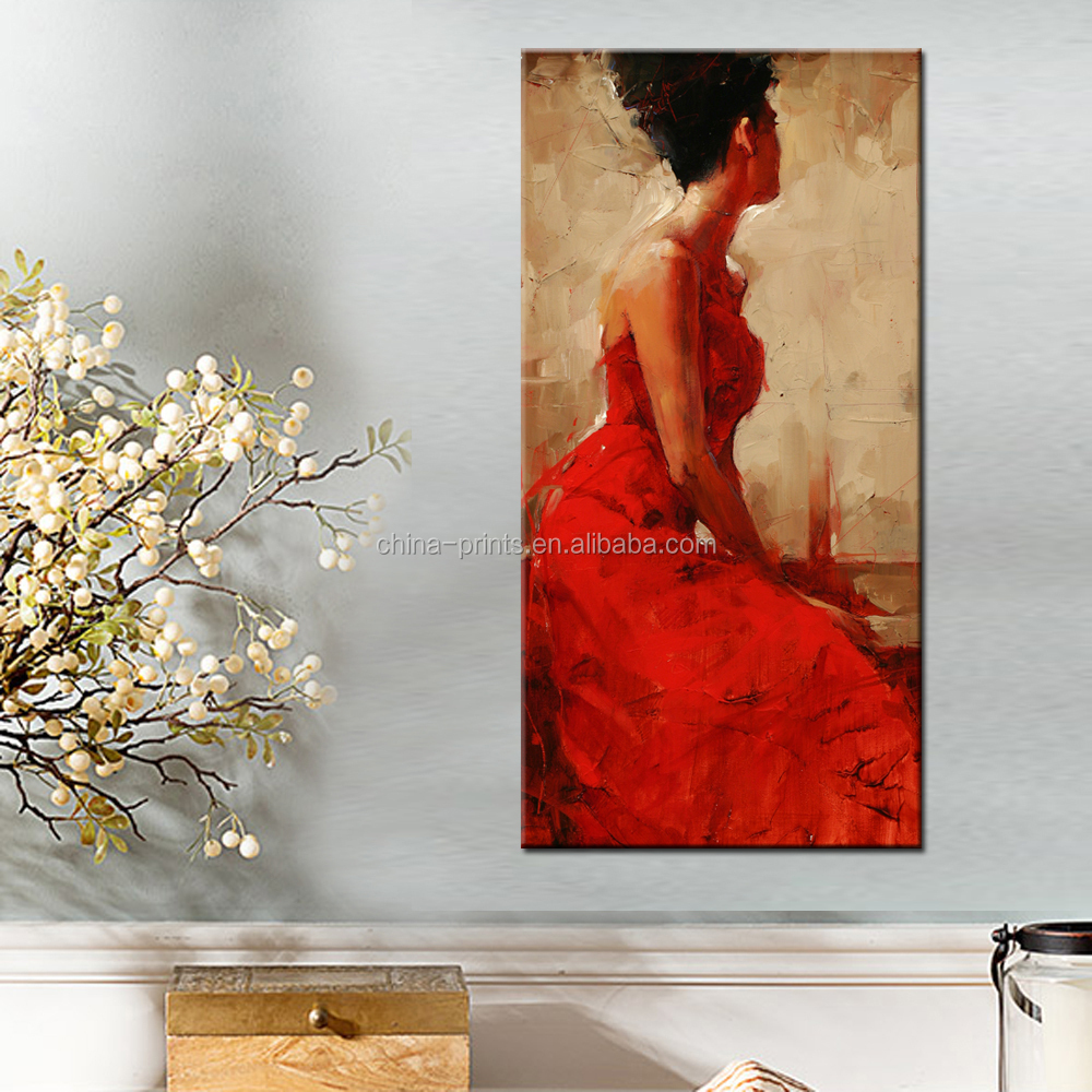 Elegante vrouwen schilderkunst/rode jurk vrouwen wanddecoratie ...