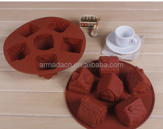 AI-I109 Multi-function eco-friendly house shaped silicone lace molds for cake decorating