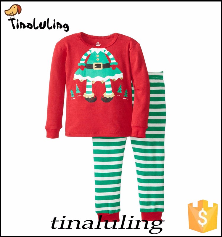 ブティックストライプクリスマスパジャマ女の子卸売ブティック子供服のサプライヤー用ハッピー年仕入れ・メーカー・工場