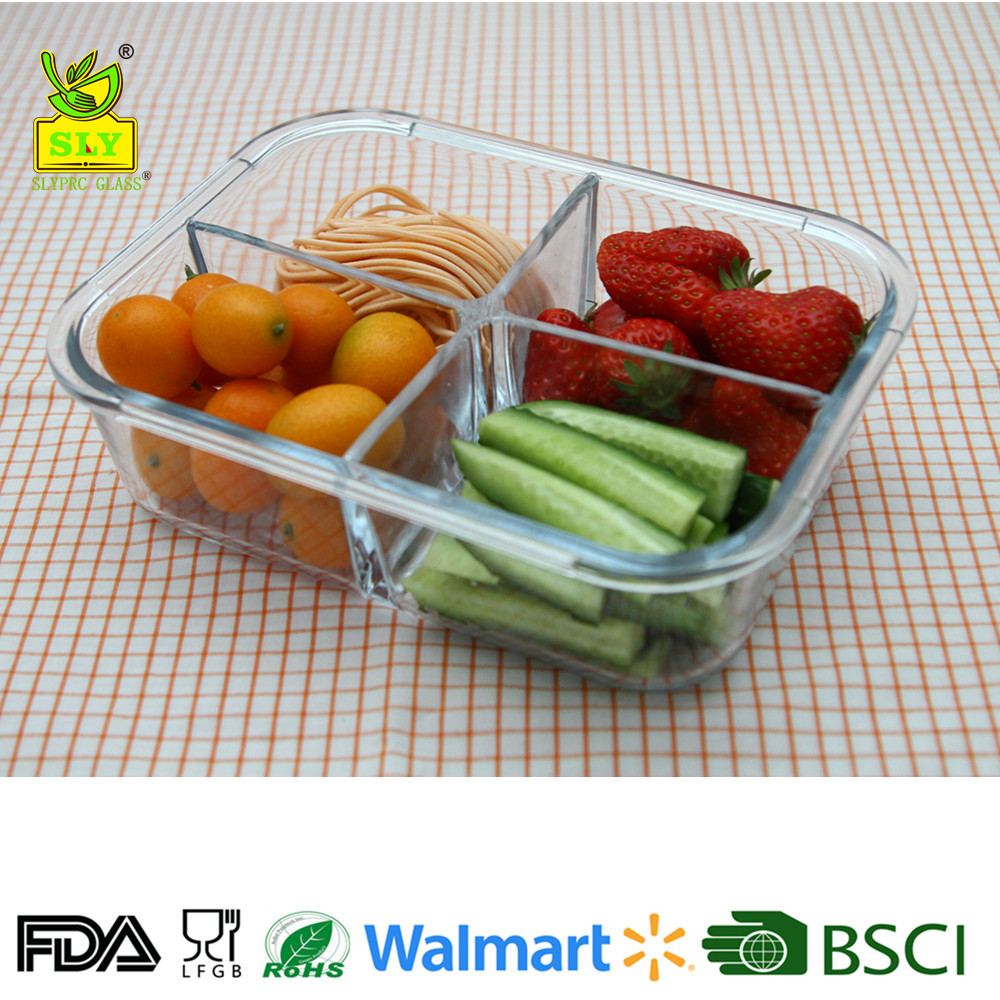 High Borosilicate Glass Food Containers With Four Partition Airtight